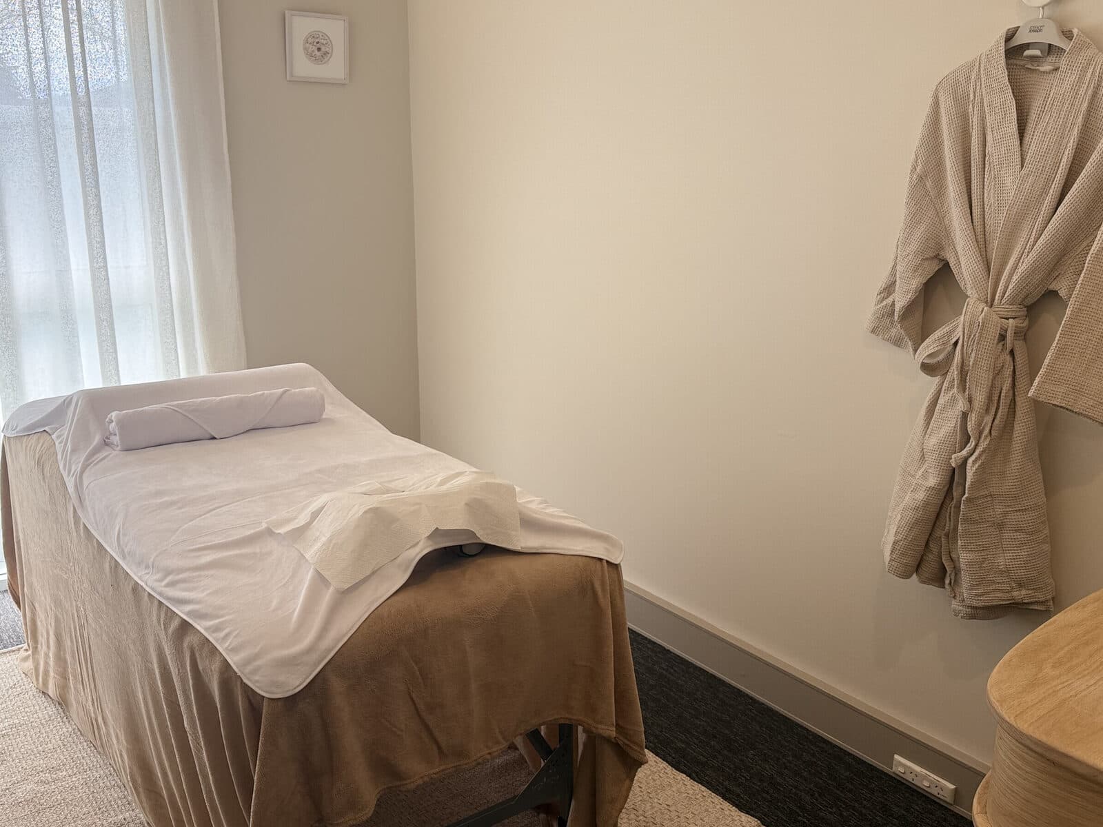 Fern & Soul remedial massage room serving Scarborough, daylight treatment room with a made-up table in Innaloo