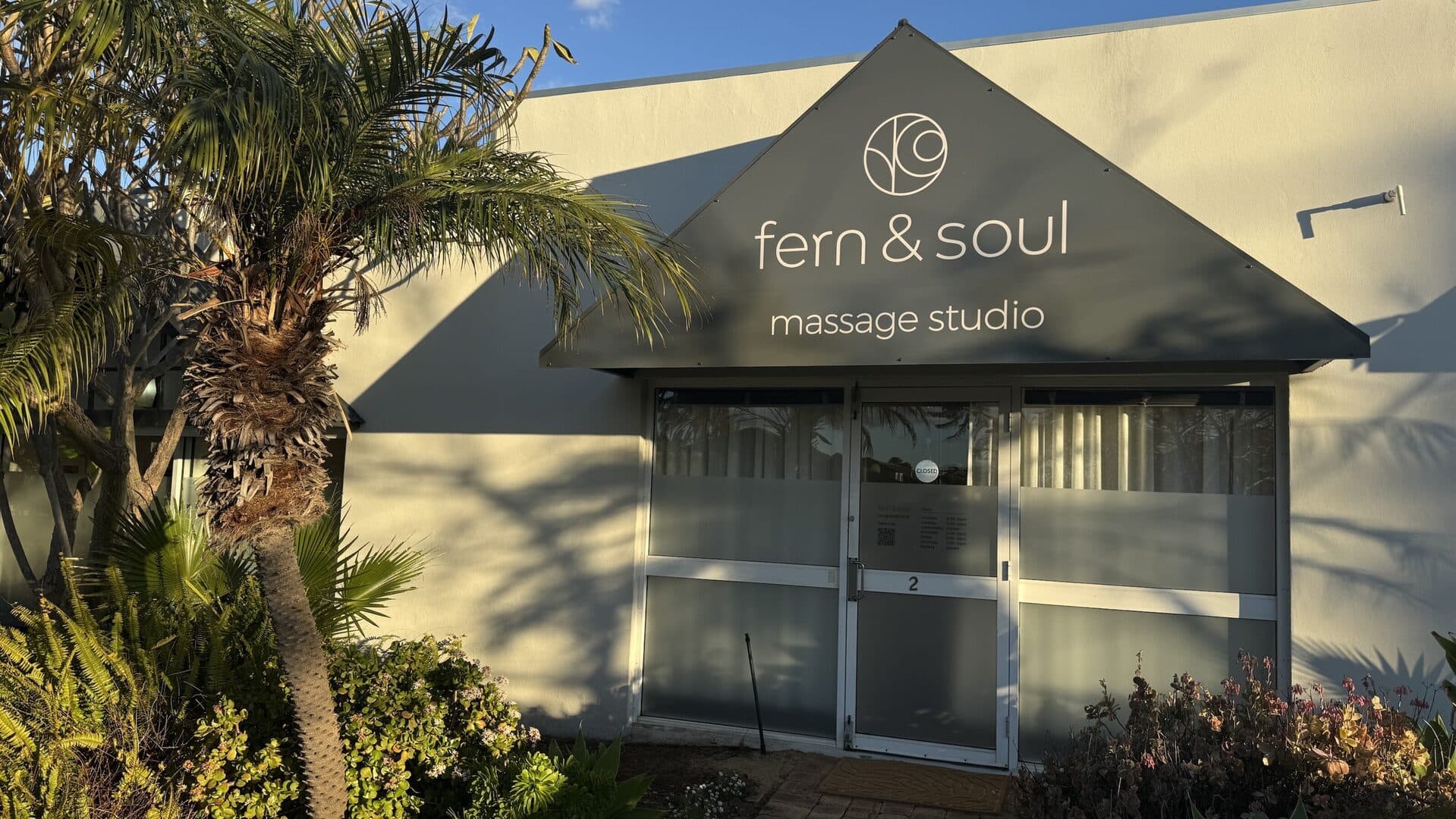Fern & Soul massage studio in Innaloo, shopfront and signage on King George Street just off Odin Road
